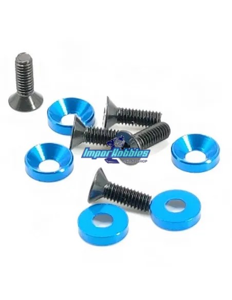 Vis fixation moteur M4x12mm & rondelles bleus (5 U.) Fussion FS-TM412B - Hobbytech STR8 DeLuxe & STR8 EVO RTR - Pièces detachées