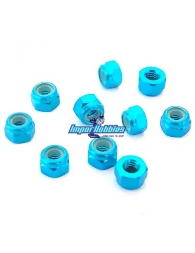 Ecrous aluminium nylstop bleu clair M3 (10 U.) Fussion FS-WN014LBL - Ecrous aluminium