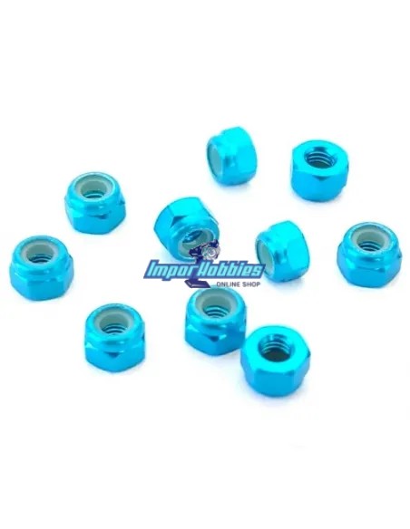 Ecrous aluminium nylstop bleu clair M3 (10 U.) Fussion FS-WN014LBL - Ecrous aluminium