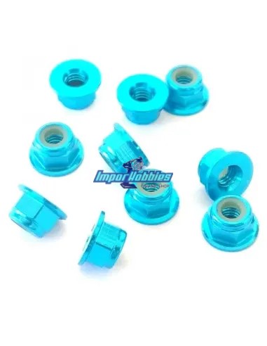 Tuerca autoblocante aluminio azul claro M4 Flanget (10 Uds.) Fussion FS-WN017LBL - Tuercas de Aluminio
