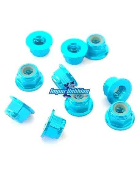 Tuerca autoblocante aluminio azul claro M4 Flanget (10 Uds.) Fussion FS-WN017LBL - Tuercas de Aluminio