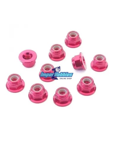 Tuerca autoblocante aluminio roja M3 Flanget (10 Uds.) Fussion FS-WN015R - Tuercas de Aluminio