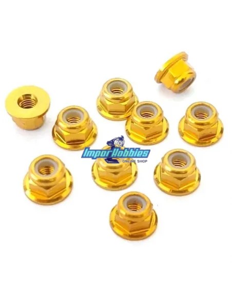 Tuerca autoblocante aluminio dorada M3 Flanget (10 Uds.) Fussion FS-WN015G - Tuercas de Aluminio