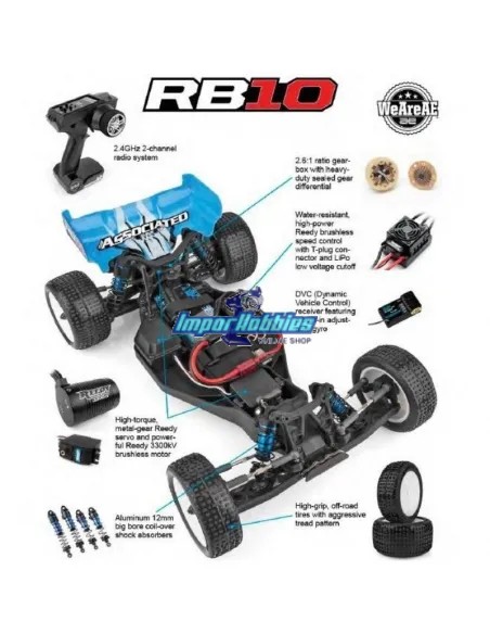 Team Associated RB10 1/10 Buggy Ready-To-Run Bleu 2WD Brushless 3300Kv 2.4Ghz AS90031 - Voitures Radiocommandées 1/10Th Buggy RT