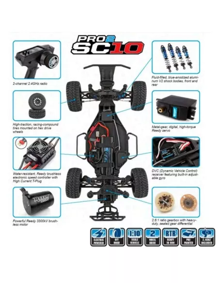 Team Associated Pro2 SC10 RTR 1/10 SC 2WD 2.4Ghz AS70020 - RC Cars Short Course 1/10 Scale