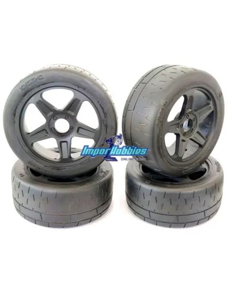 Ruedas / Neumáticos Semi-Slick en llanta negra (4 U.) Kyosho Inferno GT / GT2 IGTH2019 - Ruedas Escala 1/8 GT / Rally-game / Ral