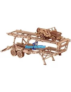 Puzle 3D - Remolque de coche con Jeep 4x4 - De madera sostenible Wood Trick WT18 - Puzles de madera 3D con movimiento