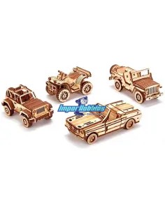 Puzle 3D - Set de coches - De madera sostenible Wood Trick WT26 - Puzles de madera 3D con movimiento