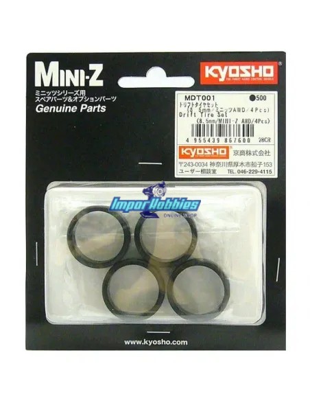 Pneus Kyosho Mini-Z AWD Drift 8.5mm étroit (4 U.) MDT001 - Pneus Kyosho Mini-Z MR-03 / AWD / RWD & FWD