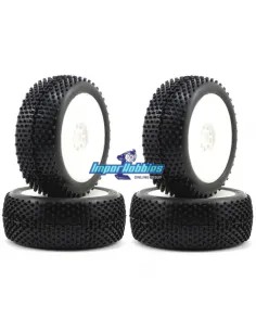 Pneus AKA Cross Brace Medium Long Wear (4 U.) montés/collée dans la jante blanc EVO 1/8 Buggy 14004ZRW - Pneus AKA Race - 1/8Th 