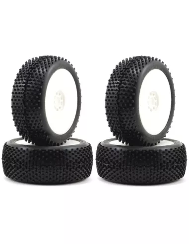 AKA Cross Brace Tires - Medium Long Wear (4 U.) Glued In White EVO Rim 1/8 Buggy 14004ZRW - AKA Race Tires - 1/8 Buggy