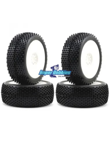 Ruedas AKA Cross Brace Medium Long Wear (4 Uds.) pegadas en llanta blanca EVO 1/8 Buggy 14004ZRW - Ruedas AKA Race 1/8 Buggy
