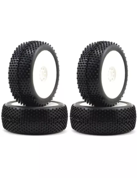 AKA Cross Brace Tires - Medium Long Wear (4 U.) Glued In White EVO Rim 1/8 Buggy 14004ZRW - AKA Race Tires - 1/8 Buggy