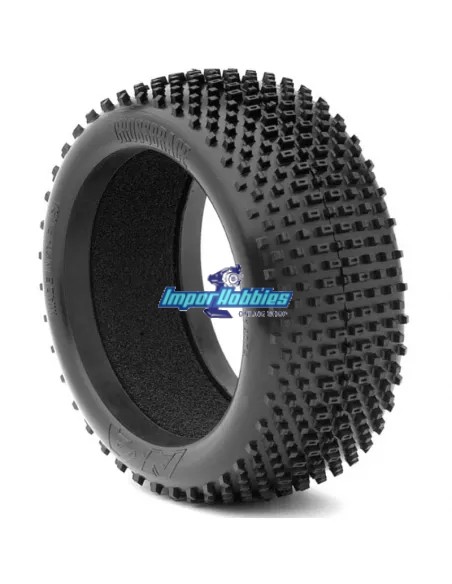 Ruedas AKA Cross Brace Medium Long Wear (4 Uds.) pegadas en llanta blanca EVO 1/8 Buggy 14004ZRW - Ruedas AKA Race 1/8 Buggy