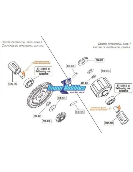 Noix de cardans de differentiel central - Option (2 U.) Hobbytech STR8 / Spirit / NXT STRS-126 - Hobbytech STR8 DeLuxe & STR8 EV