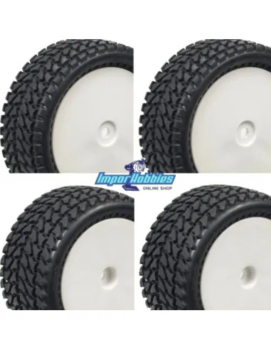 Pneus de rallye mixtes avant et arrière pour Buggy 1/10 (4 U) Hobbytech HT-431 / HT-432 - Pneus 1/10 Buggy montés/ collés
