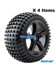 Ruedas Rock Block 1/8 Truggy pegadas en llanta negra (4 Uds.) Fastrax FAST1094B-0 - Ruedas Escala 1/10 & 1/8 Truggy