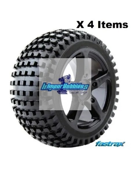 Pneus Rock Block 1/8 Truggy montés/collée dans la jante noire (4 U.) Fastrax FAST1094B-0 - Pneus 1/10Th & 1/8Th Truggy