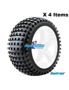Pneus Rock Block 1/8 Truggy montés/collée dans la jante blanc (4 U.) Fastrax FAST1094W-0 - Pneus 1/10Th & 1/8Th Truggy