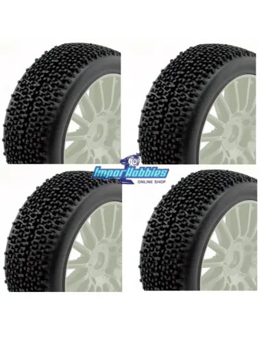 Pneus Hobbytech ROCKET montés/collée dans la jante blanc 1/8 Buggy (4 U.) HT443 - Pneus Hobbytech 1/8Th Buggy