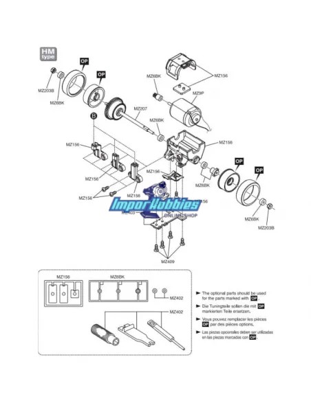 Support moteur Type RM Kyosho Mini-Z MR-03 / RWD / VE / EVO MZ156 - Kyosho Mini-Z MR-02 / MR-015 - Pièces detachées et options