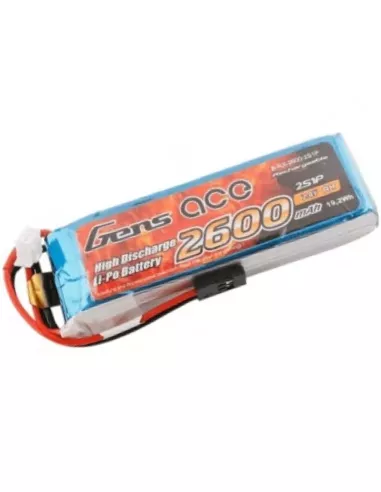LiPo Battery Straight Receiver 2600mah 7.4V w/ Universal Connector Gens Ace GE6-2600S-2JR - Batteries Lipo - Life For Receiver