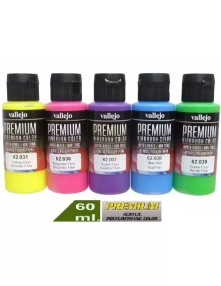 Blister pintura Vallejo Premium colores fluorescentes 5 botes 60ml. 62.102 - Container Vallejo Premium 60ml.