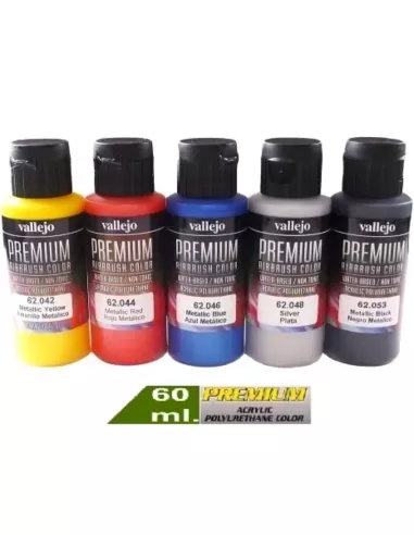Vallejo Premium Color Sets - Metallic Colors - 5 Bottles 60ml. 62.103 - Container Vallejo Premium 60ml.