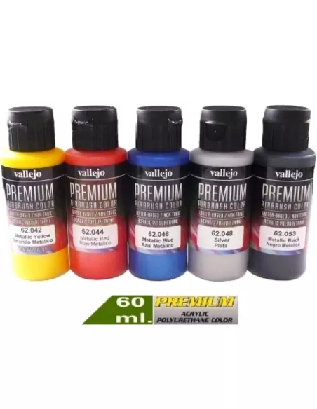 Vallejo Premium Color Sets - Metallic Colors - 5 Bottles 60ml. 62.103 - Container Vallejo Premium 60ml.