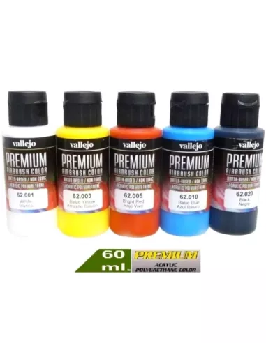 Vallejo Premium Color Sets - Basic Colors - 5 Bottles 60ml. 62.101 - Container Vallejo Premium 60ml.