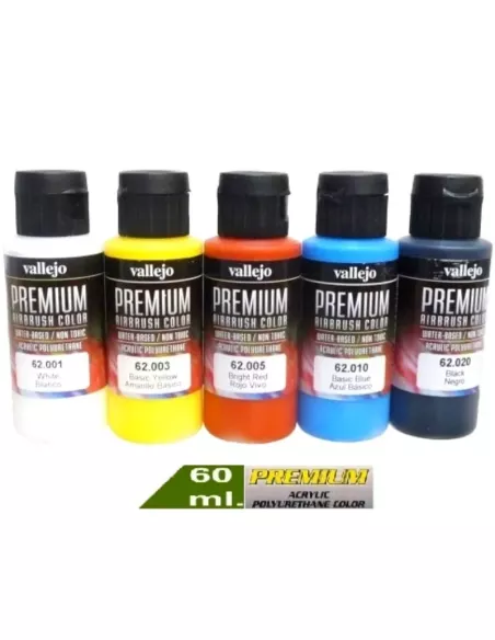 Vallejo Premium Color Sets - Basic Colors - 5 Bottles 60ml. 62.101 - Container Vallejo Premium 60ml.