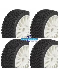 Ruedas 1/8 Rally Cross pegadas en llanta blanca (4 Uds.) Hobbytech HT-454 - Ruedas Escala 1/8 GT / Rally-game / Rallycross