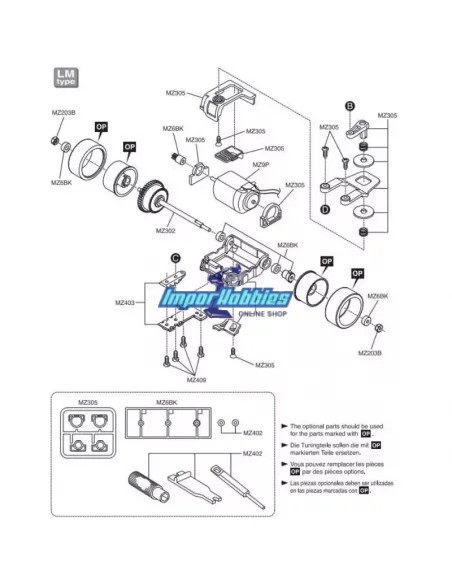 Support Moteur 102mm LM Kyosho Mini-Z MR-03 / RWD / VE / EVO MZ305 - Kyosho Mini-Z MR-03 Sports / MR-03 VE - Pièces detachées et