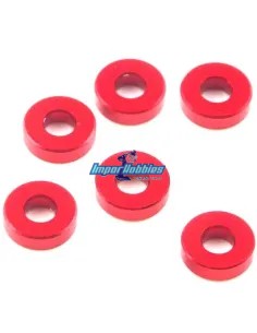 Arandelas aluminio rojas calibradas 3x7x2mm (6 Uds.) Kyosho W0144R  - Repuestos y opciones
