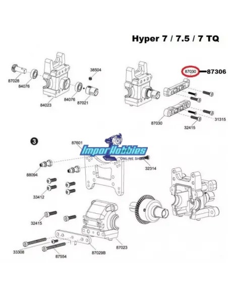 Soporte aluminio de trapecios delanteros superiores - Opción 87030 Hobao Hyper 7 TQ / 7.5 87306 - Hobao Hyper 7 TQ & 7.5 Nitro