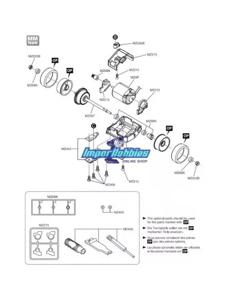 Support Moteur Type MM - MZ204 Kyosho Mini-Z MR-03 / RWD / VE / EVO MZ215 - Kyosho Mini-Z MR-03 Sports / MR-03 VE - Pièces detac