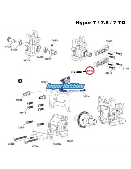 Support arrière inférieur avant aluminium Hobao Hyper 7 TQ / 7.5 87305 - Hobao Hyper 7 TQ & 7.5 Nitro