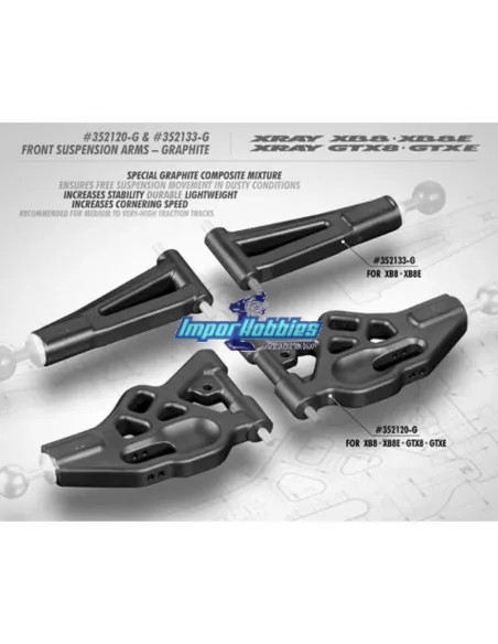 Trapecio inferior delantero graphite Xray XB8 / XB8E / GTX8 / GTXE 352120-G