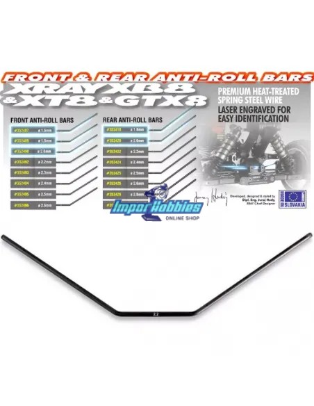 Barra estabilizadora delantera 2.2mm Xray XB8 / XT8 / GTX 352492