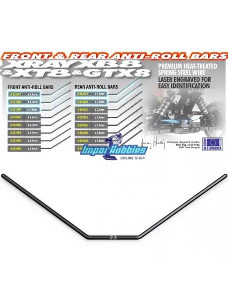 Barra estabilizadora delantera 2.3mm Xray XB8 / XT8 / GTX 352493