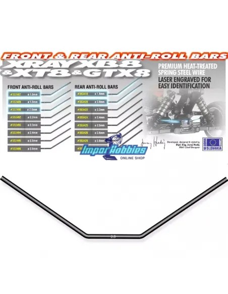 Barra estabilizadora delantera 2.8mm Xray XB8 / XT8 / GTX 352498