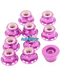 Tuerca autoblocante aluminio purpura M4 Flanget (10 Uds.) Fussion FS-WN017P