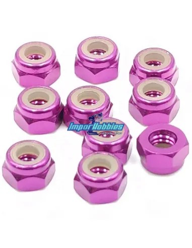 Tuerca autoblocante aluminio purpura M4 (10 Uds.) Fussion FS-WN016P