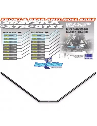 Barra estabilizadora trasera 2.5mm Xray XB8 / XT8 / GTX 353425