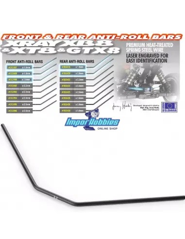 Barre anti-roulis arrière 3.2mm Xray XB8 / XT8 / GTX 353432