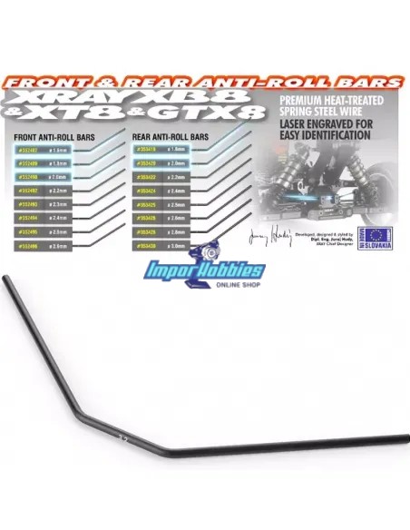 Barre anti-roulis arrière 3.2mm Xray XB8 / XT8 / GTX 353432