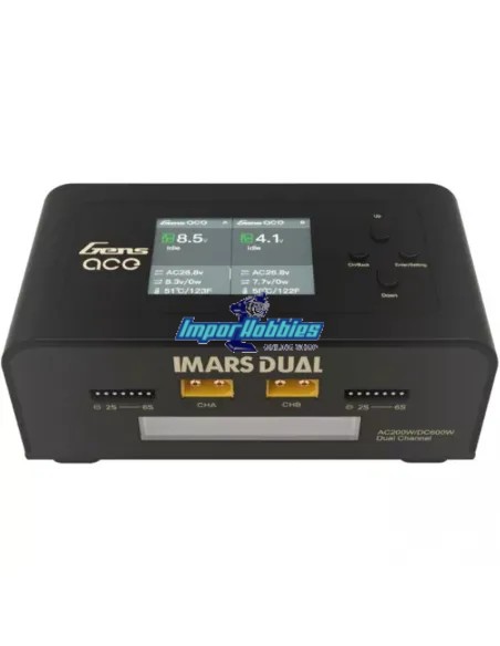 Cargador digital inteligente Smart Balance IMARS Dual Negro 1-6S 15A para FPV - Coche RC. Gens Ace GEA200WDUAL-EW