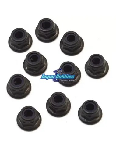 Tuerca acero M3 autofrenante flanged negra (10 Uds.) Team Associated AS25612