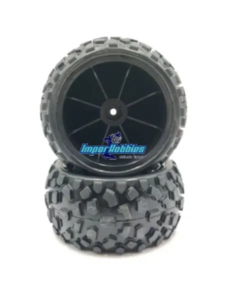 Pneus Hobbytech ST10 1/10 Truggy Collé Jante Noire (2 Uds.) HT-422