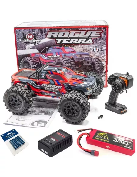 Powerful RTR Electric RC Car 1/10 Monster Truck Hobbytech Rogue Terra Red Complete Ready to Run. Lipo and Charger